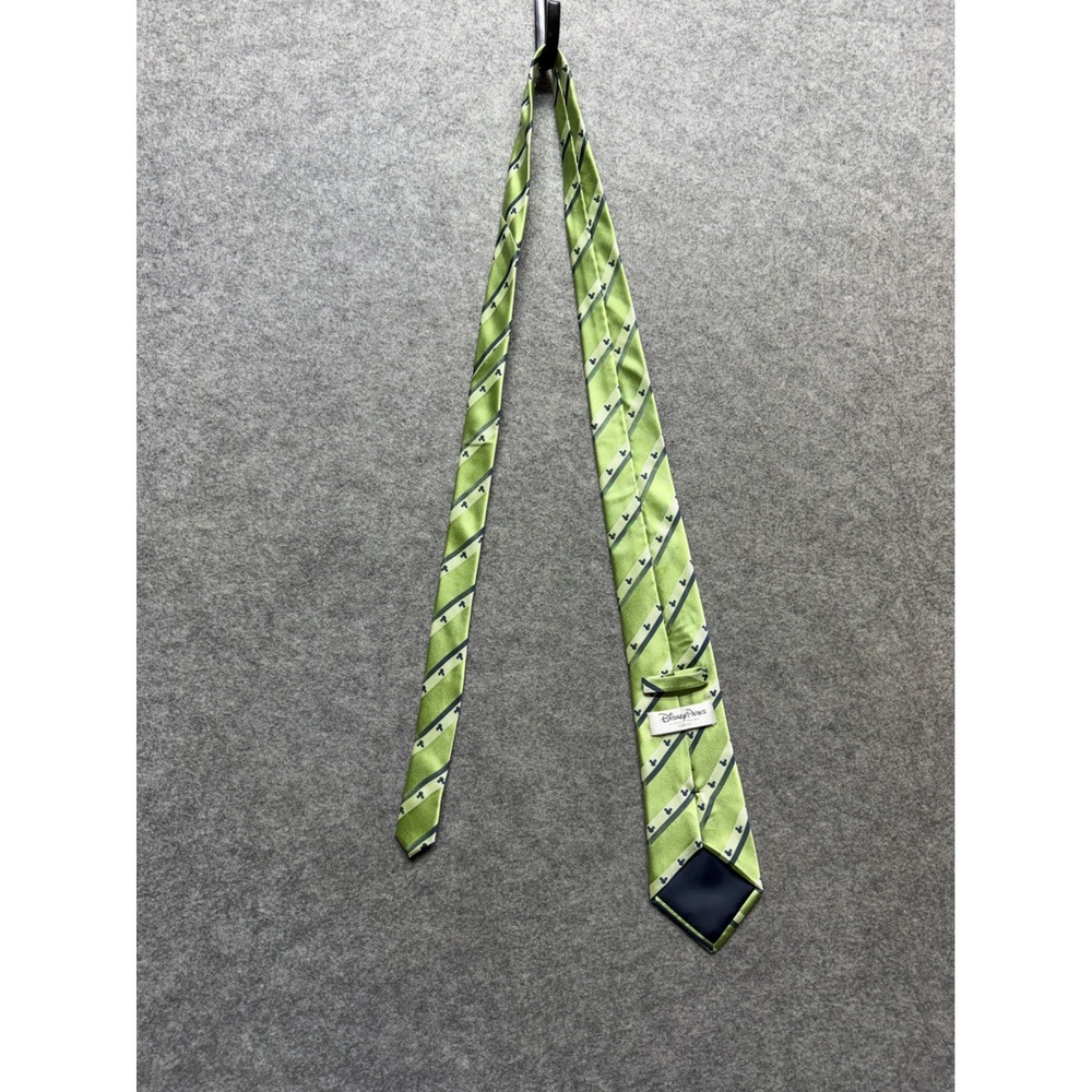 Disney Parks Mens Silk Tie Green Striped Mickey Mouse Icon Formal Necktie - Picture 6 of 10